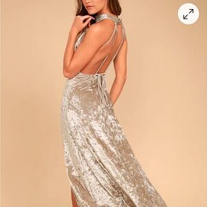 New with tags Lulus Slink Wink Matte Taupe Maxi Dress size L formal nude kim k